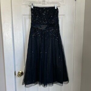 Adrianna Papell mini dress wedding formal sequin prom black strapless size 6